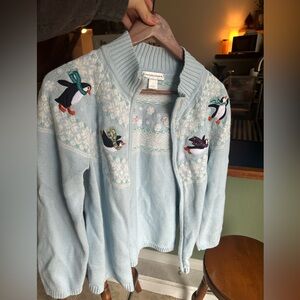 Christopher & Banks Light Blue Penguin Cardigan Sweater